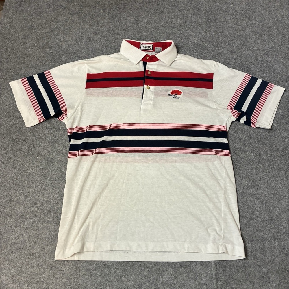 Vintage 80s Aureus Striped Polo Shirt Mens L Thin Velva Sheen Style Japan Golf
